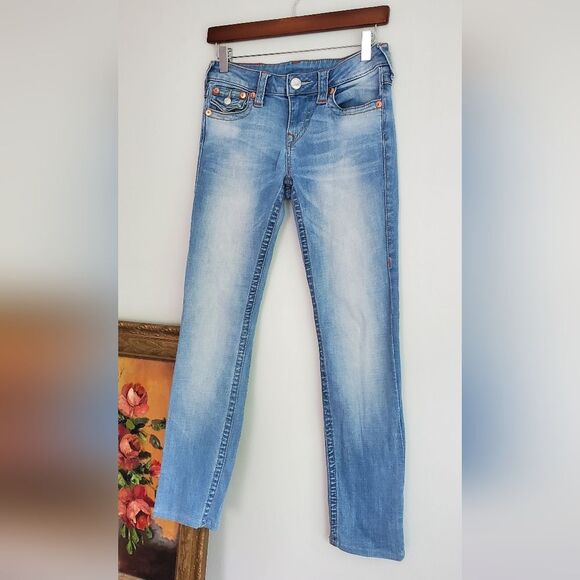 True Religion Classic Blue Denim Slim Straight Jeans Size 26 - Picture 3 of 13